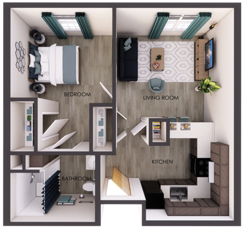 Floor plan for 1 bed, 1 bath