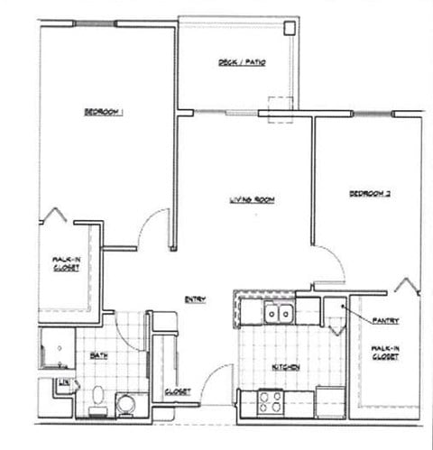 Floor plan for 2 beds, 1 bath, 875 sqft