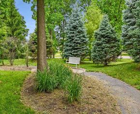 Middletown apartment for rent - A bench is situated in the middle of a grassy area with a tree behind it.