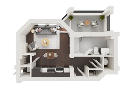 Floor plan for studio, 1 bath