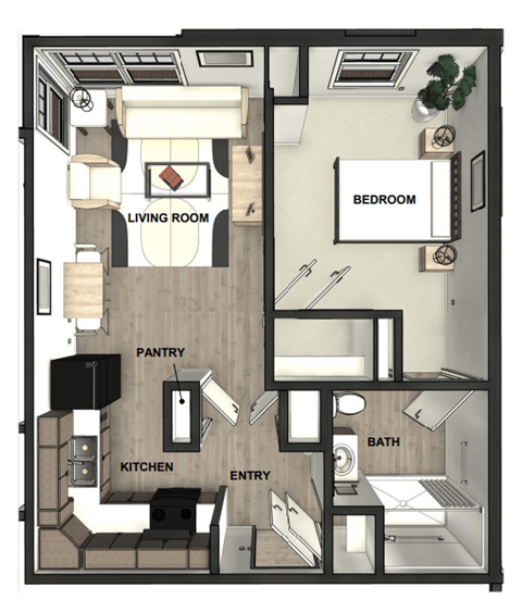 Floor plan for 1 bed, 1 bath