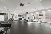 Williamsburg apartment for rent - A black and white photo of a gym with various exercise equipment  at Sterling Manor, Williamsburg, VA