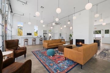 Asheville apartment for rent - A living room with a fireplace and a rug on the floor.