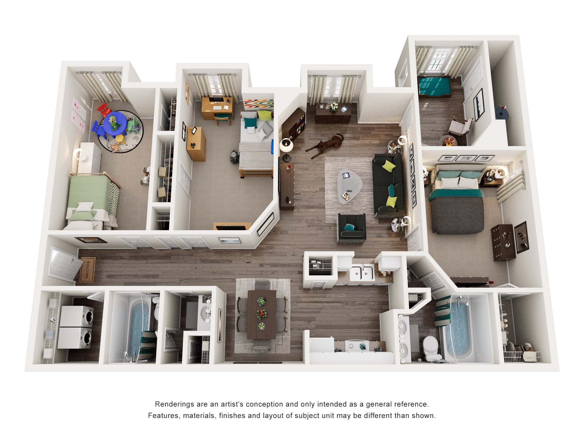 Floor plan for 3 beds, 2 baths, 1418 sqft