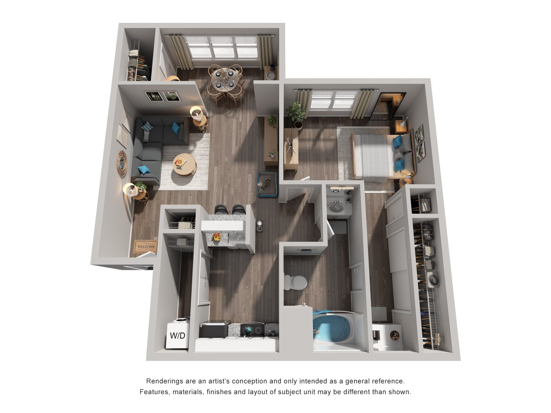 Floor plan for 1 bed, 1 bath, 790 sqft