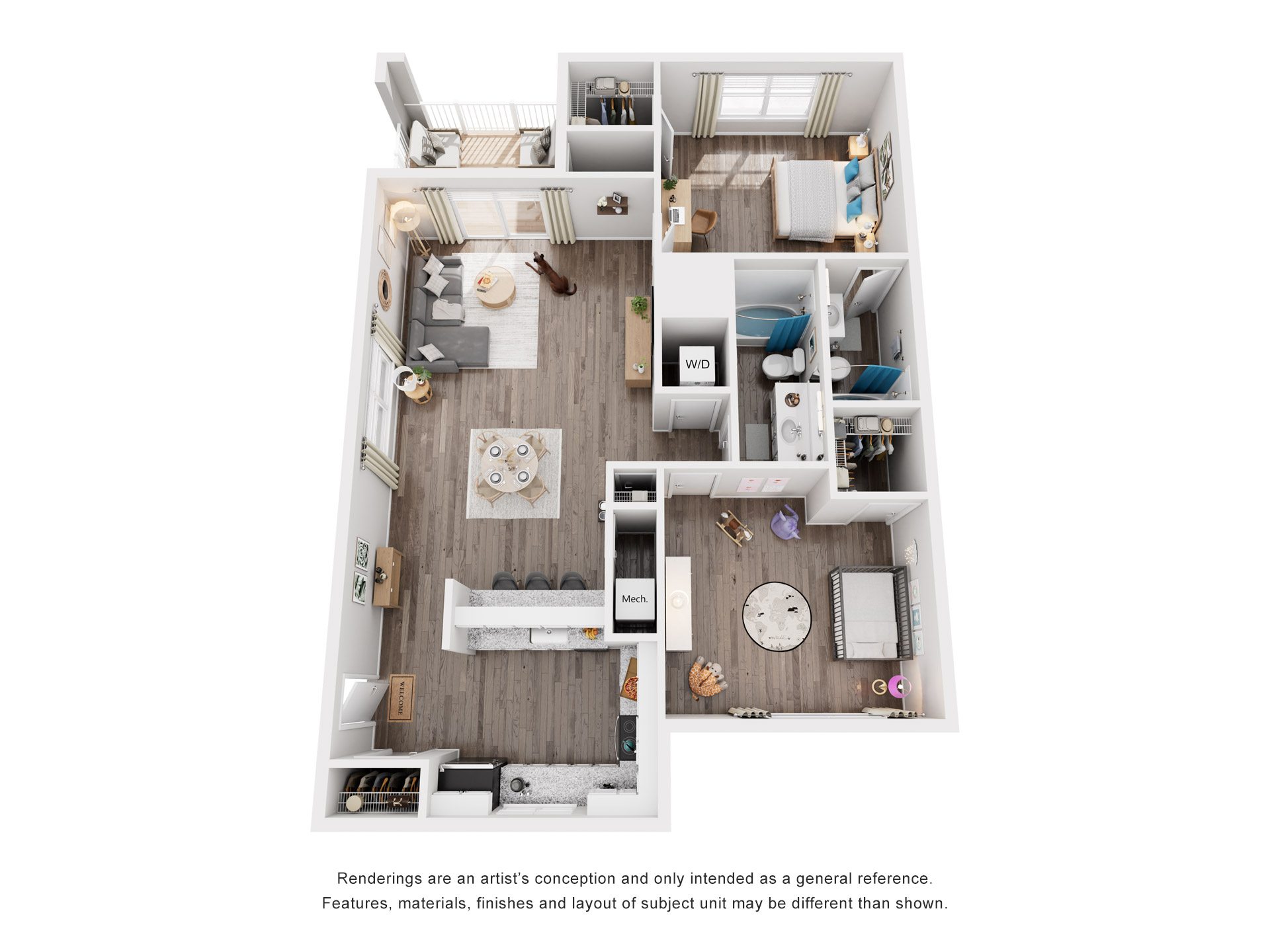 Floor plan for 2 beds, 2 baths, 980 sqft
