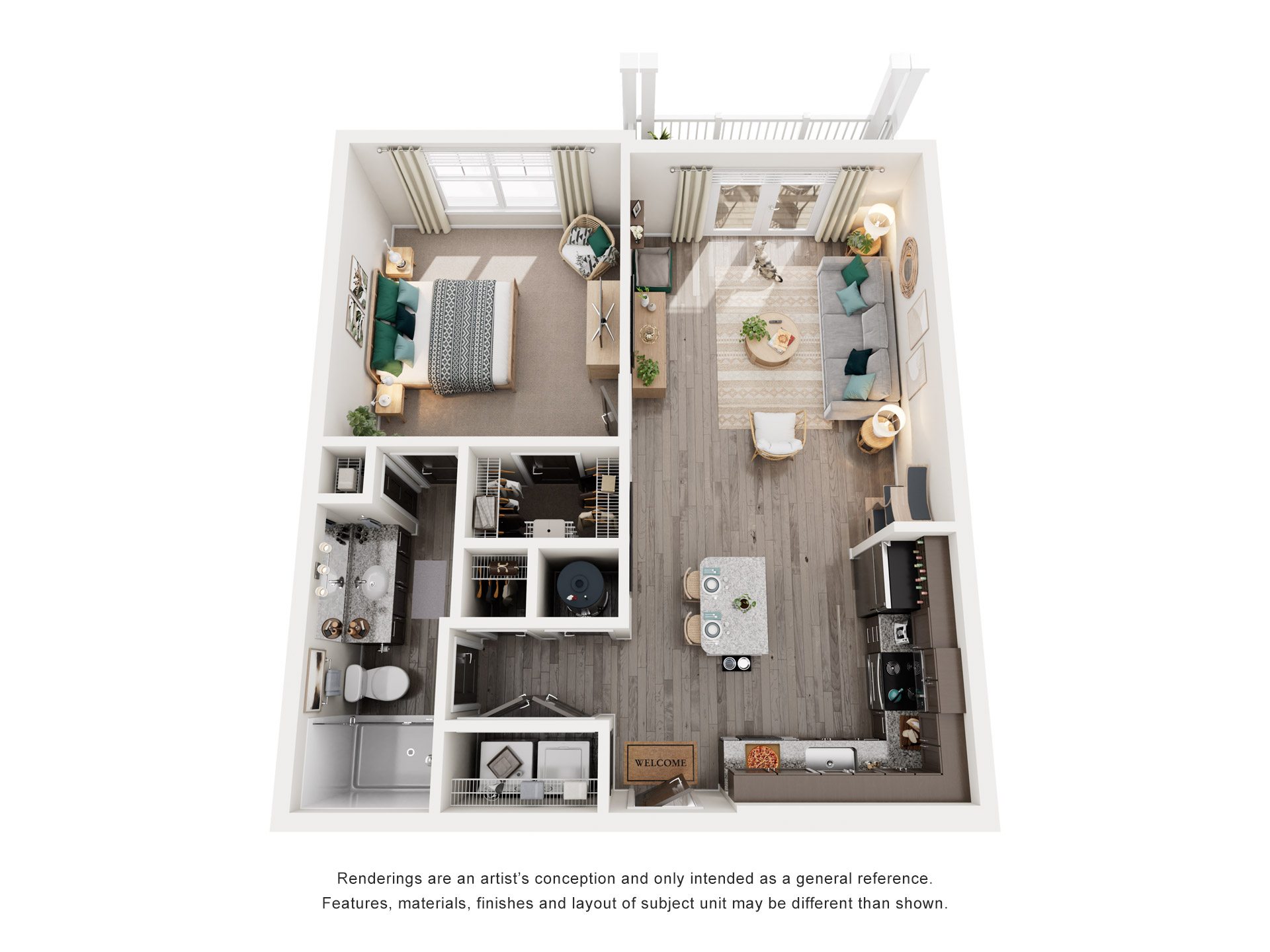 Floor plan for 1 bed, 1 bath, 793 sqft