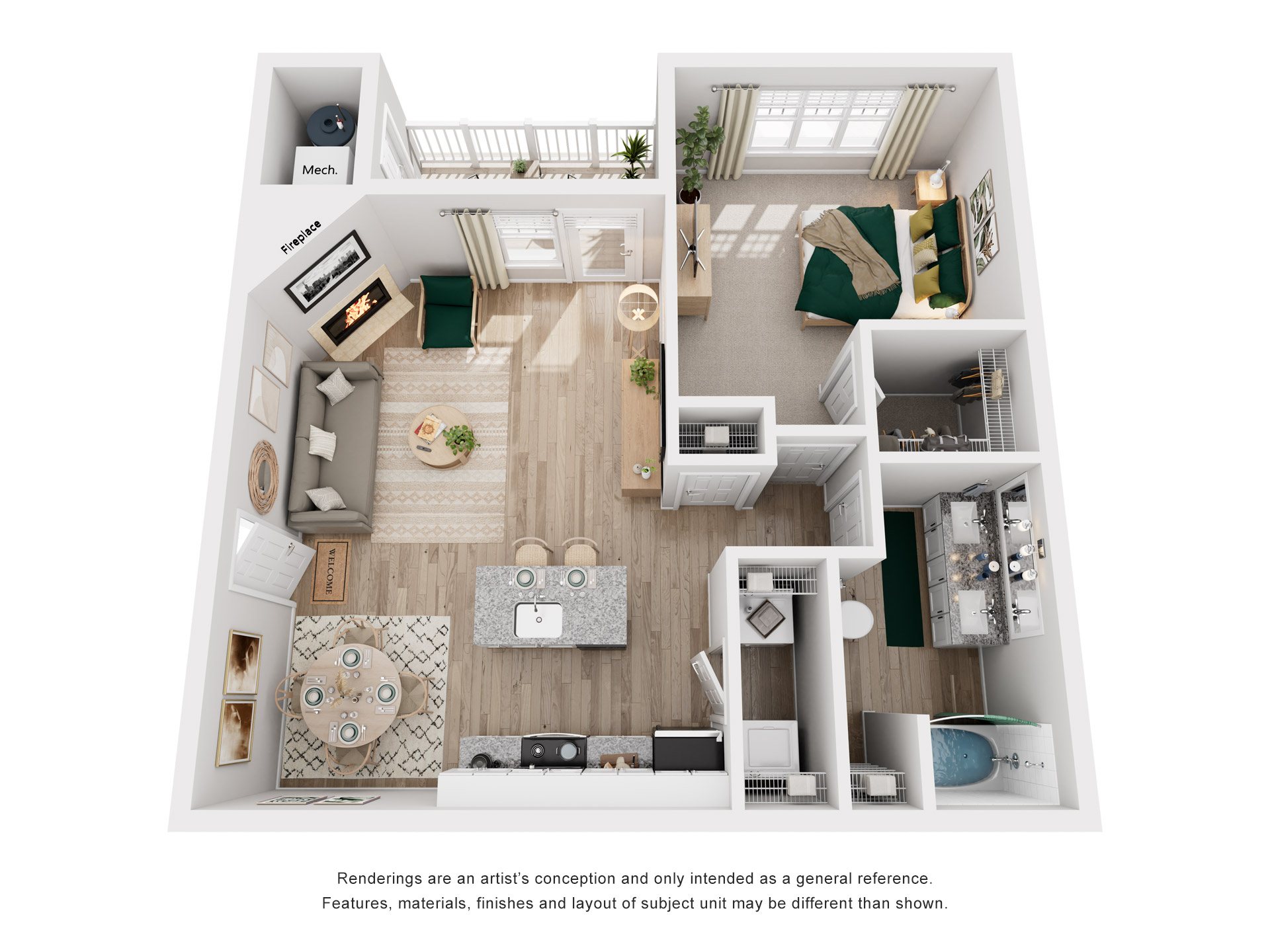 Floor plan for 1 bed, 1 bath, 786 sqft