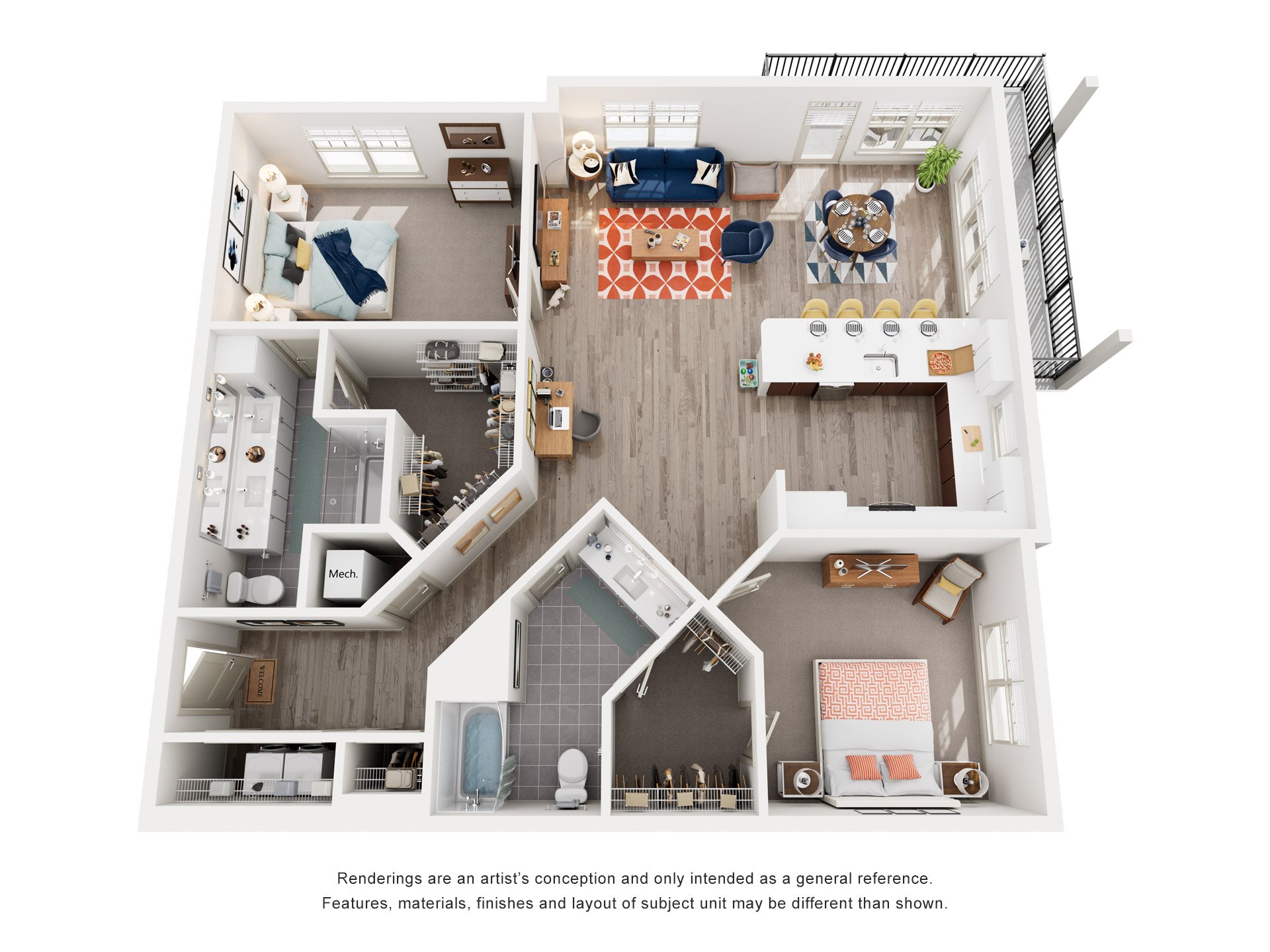 Floor plan for 2 beds, 2 baths, 1415 sqft
