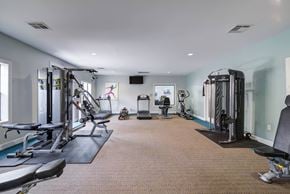 Augusta apartment for rent - A spacious gym with a variety of equipment including treadmills, weight machines, and benches.
