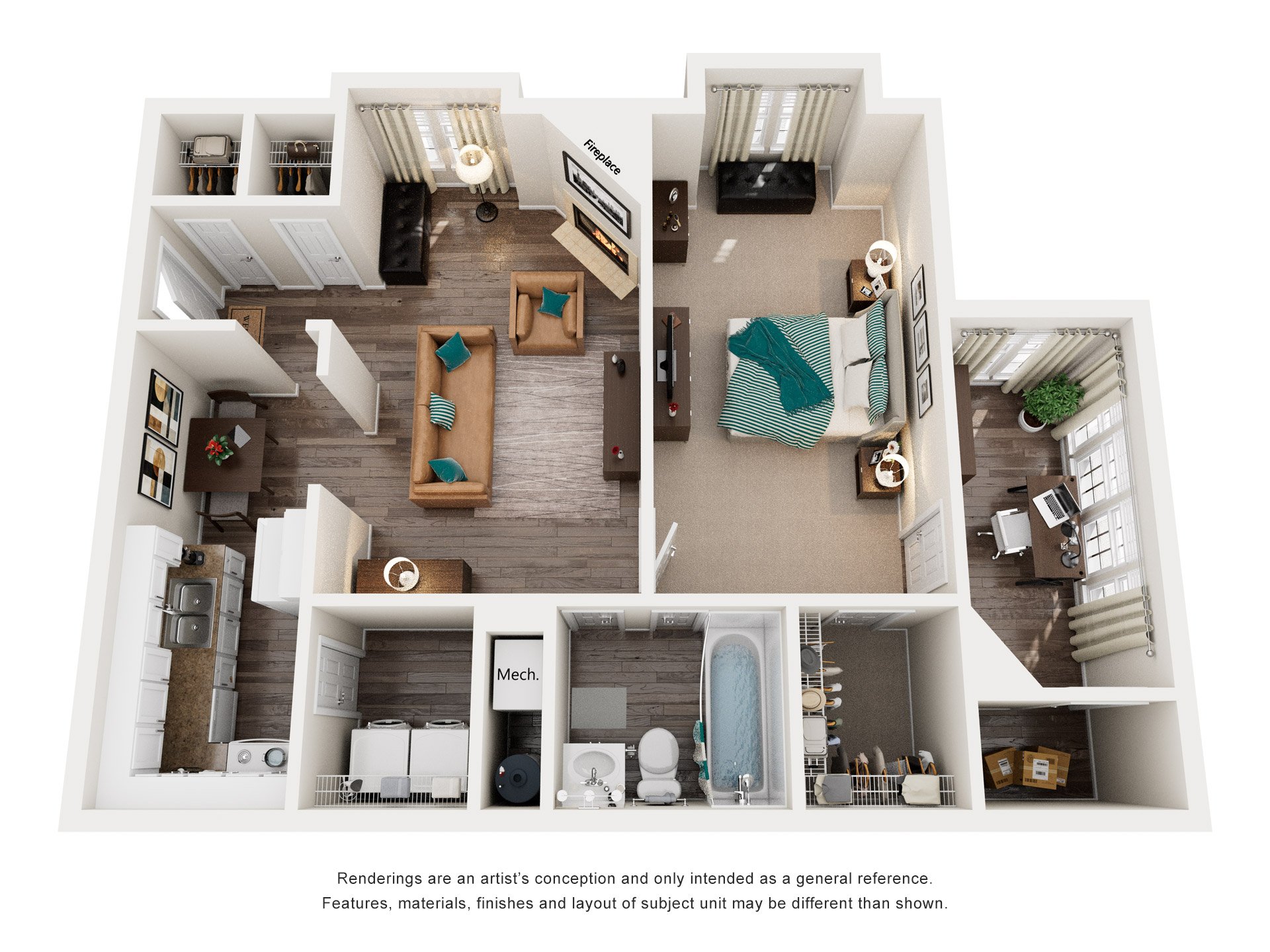 Floor plan for 1 bed, 1 bath, 923 sqft