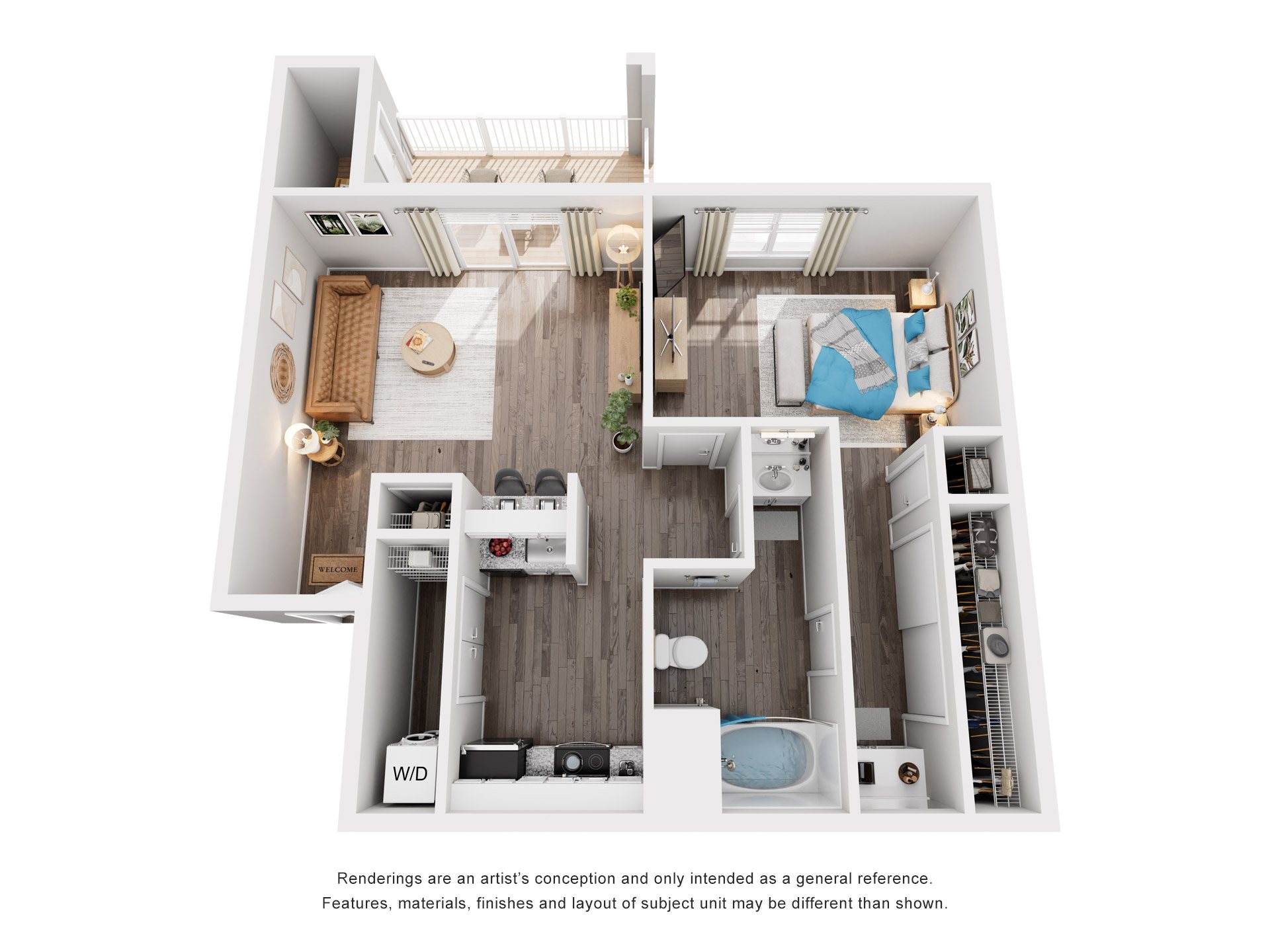 Floor plan for 1 bed, 1 bath, 700 sqft