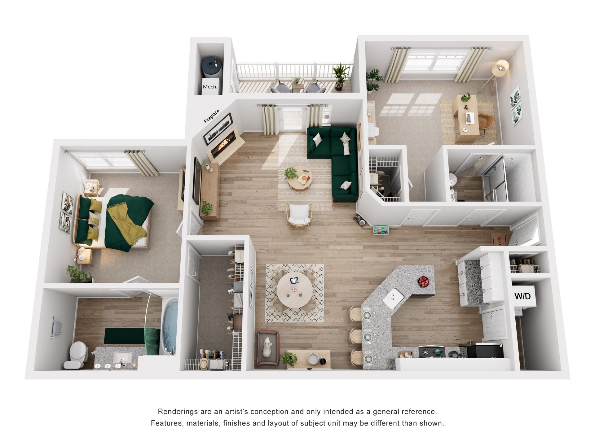 Floor plan for 2 beds, 2 baths, 1111 sqft