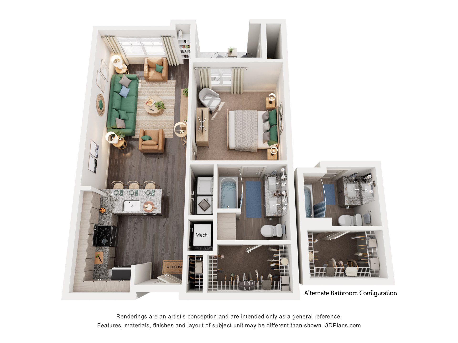 Floor plan for 1 bed, 1 bath, 749 sqft