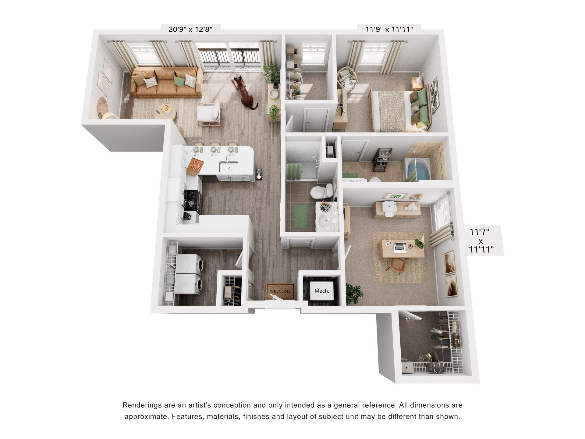 Floor plan for 2 beds, 2 baths, 1123 sqft
