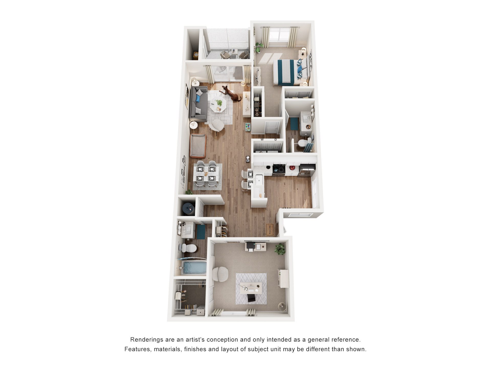 Floor plan for 2 beds, 2 baths, 1110 sqft
