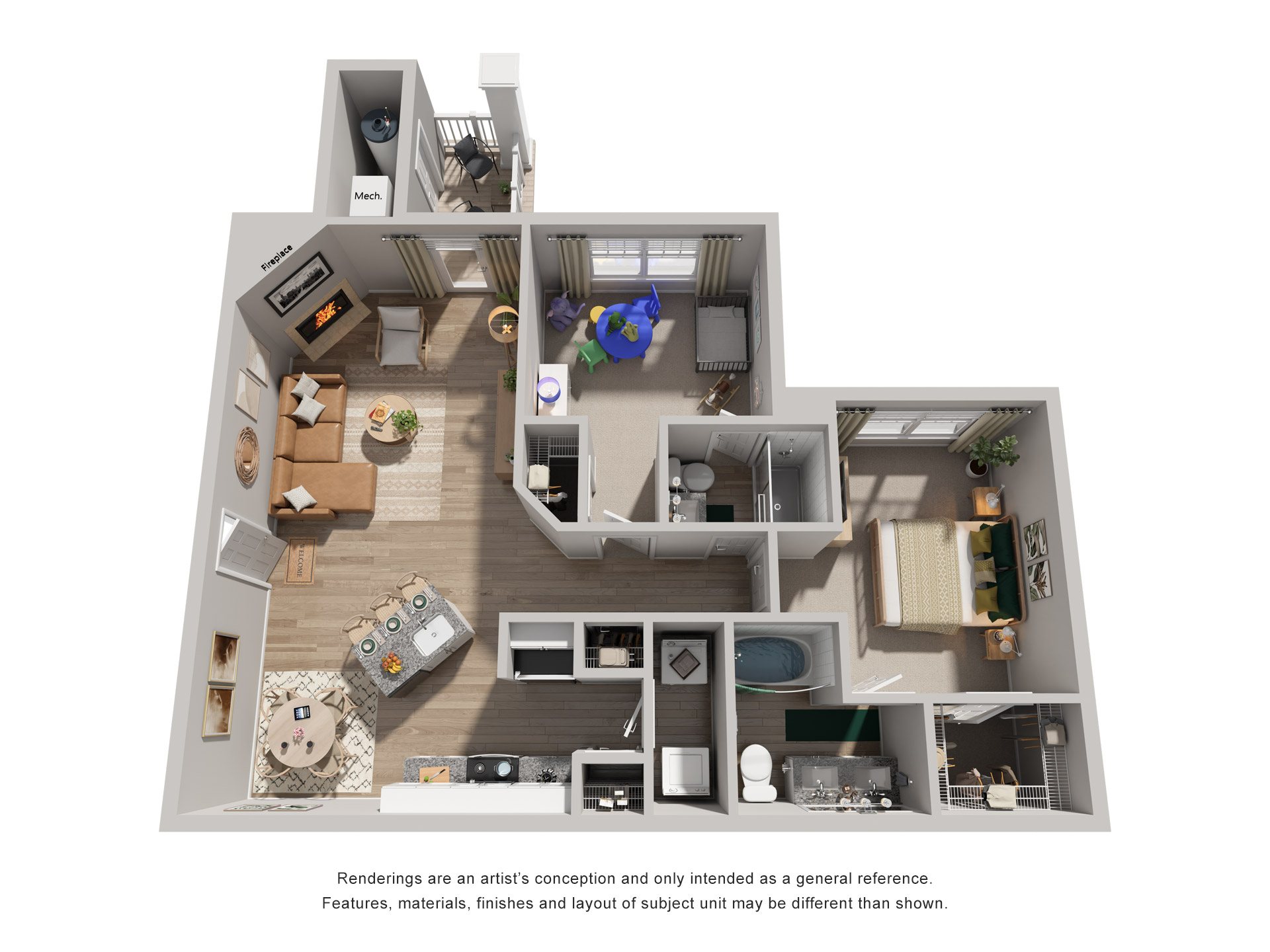 Floor plan for 2 beds, 2 baths, 1187 sqft