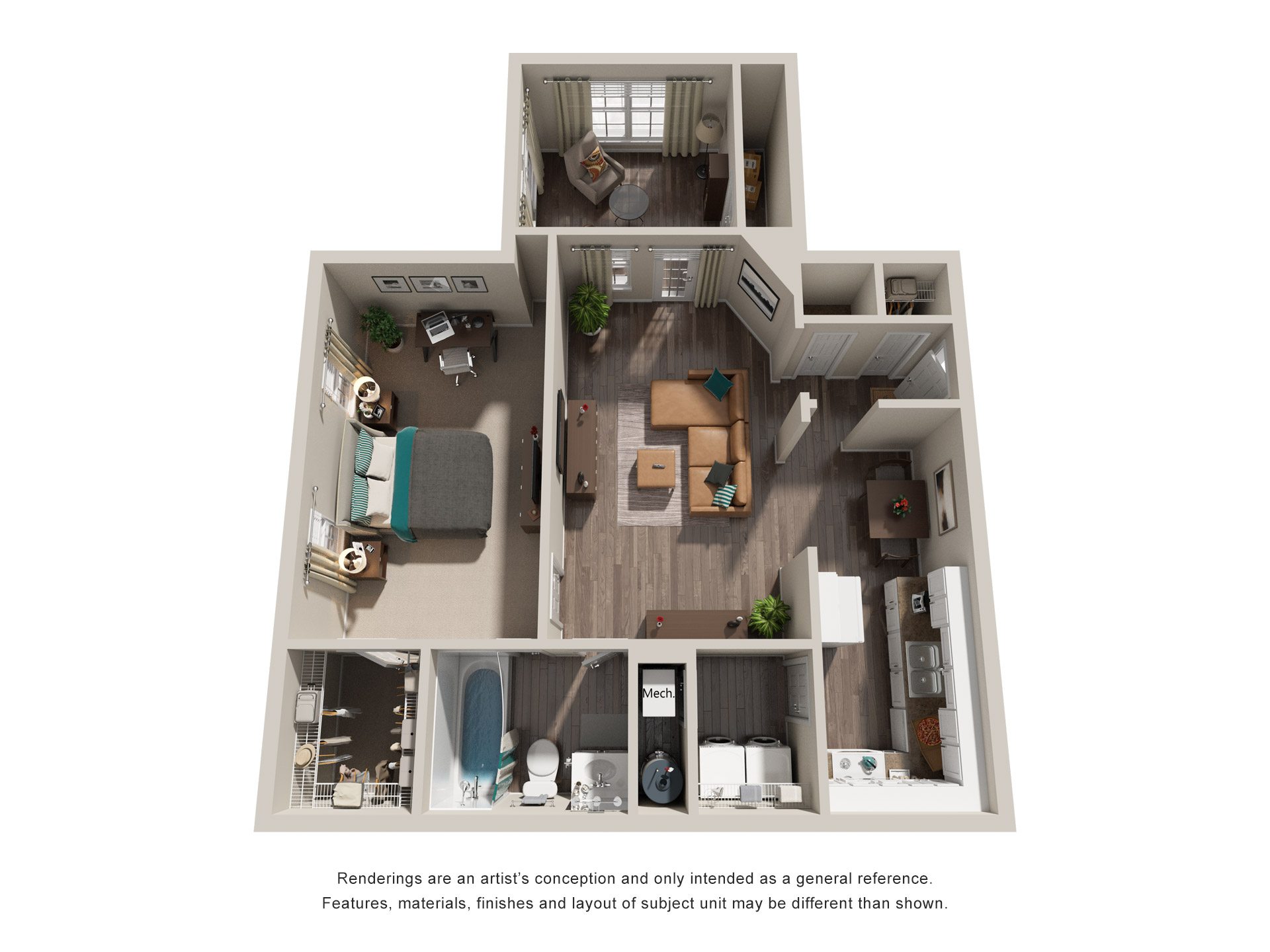 Floor plan for 1 bed, 1 bath, 925 sqft