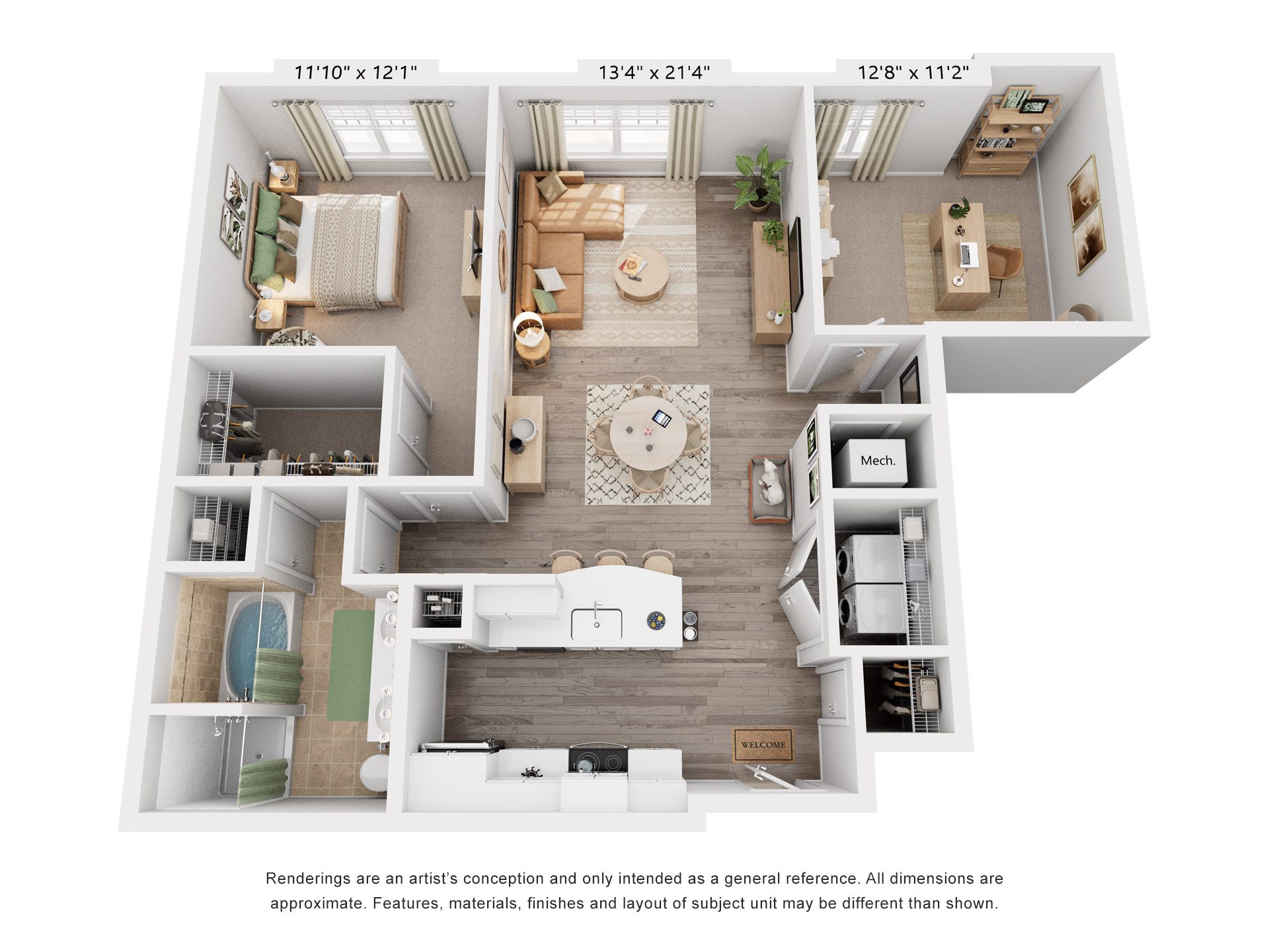 Floor plan for 1 bed, 1 bath, 1085 sqft