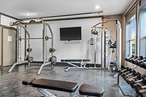 Asheville apartment for rent - A well-equipped gym with a television mounted on the wall.