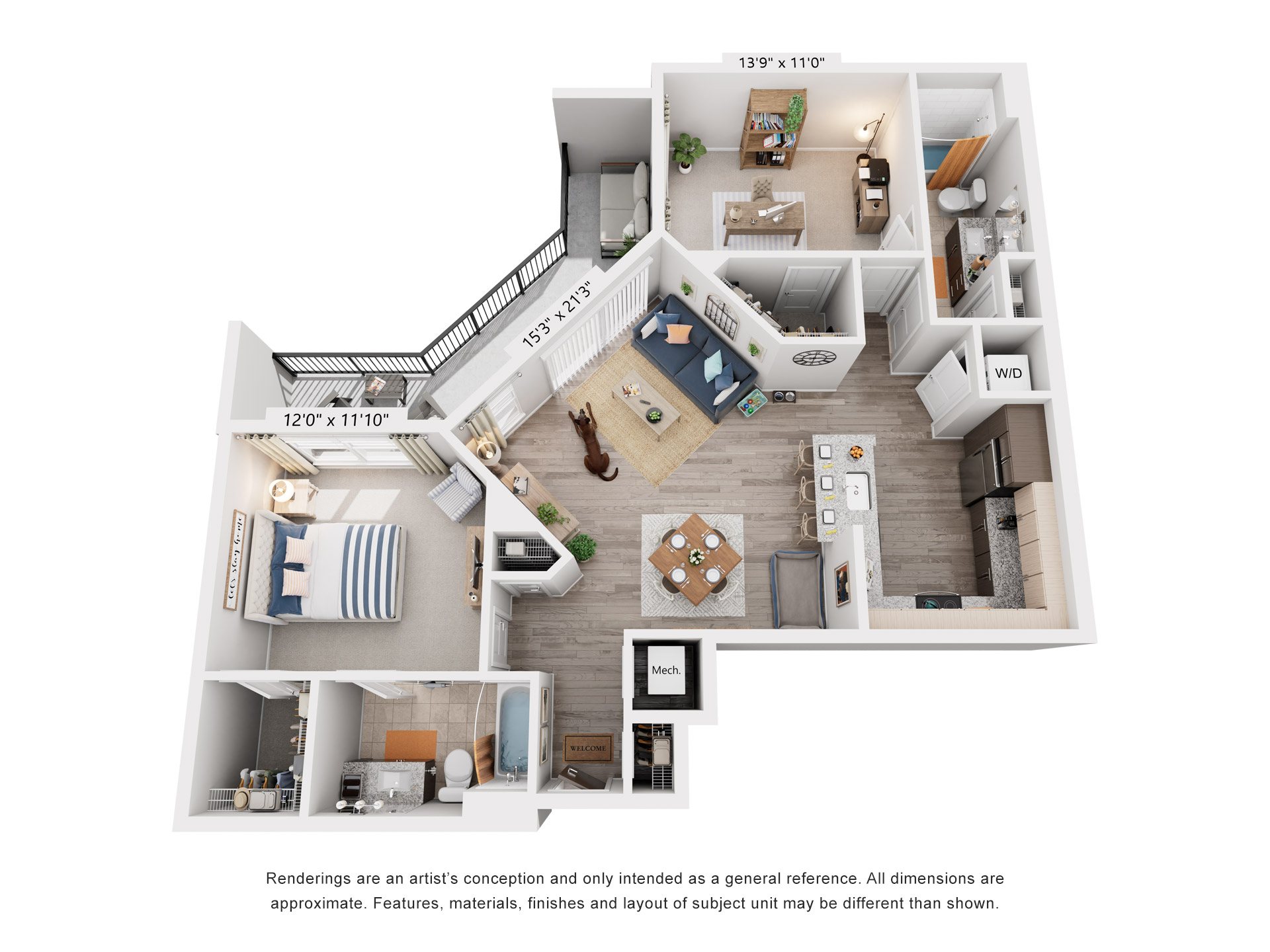 Floor plan for 2 beds, 2 baths, 1124 sqft