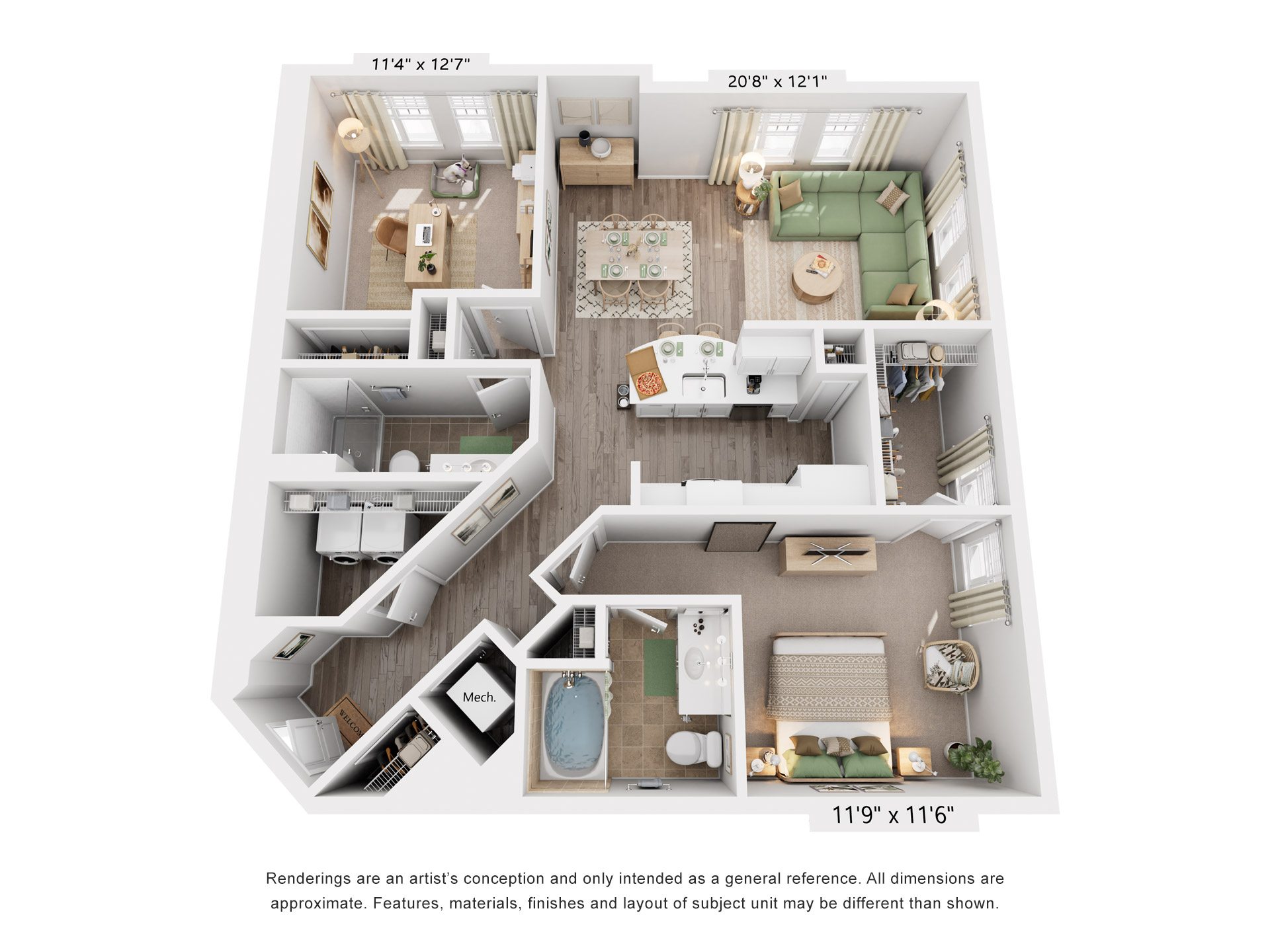 Floor plan for 2 beds, 2 baths, 1210 sqft
