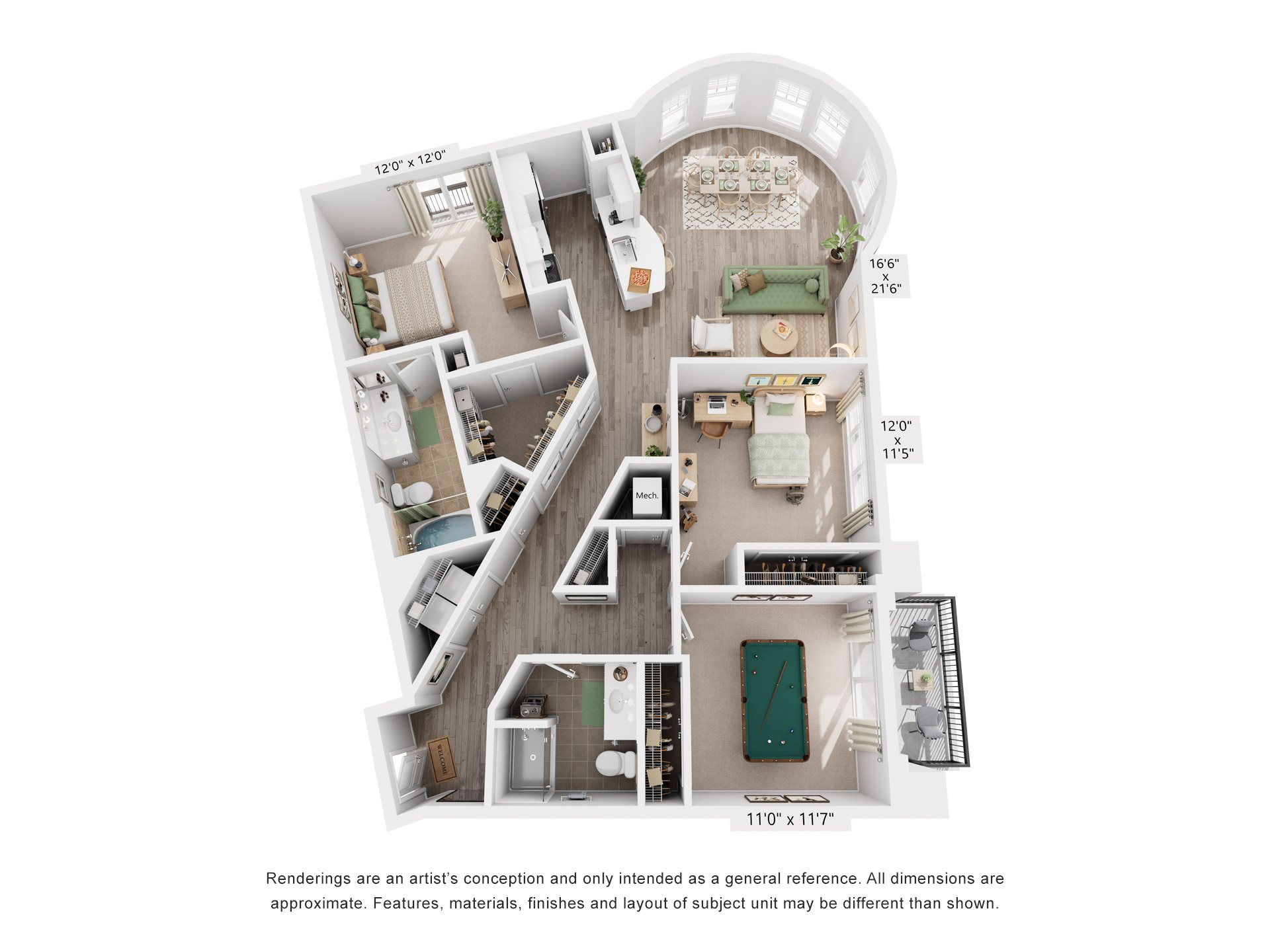 Floor plan for 3 beds, 2 baths, 1538 sqft