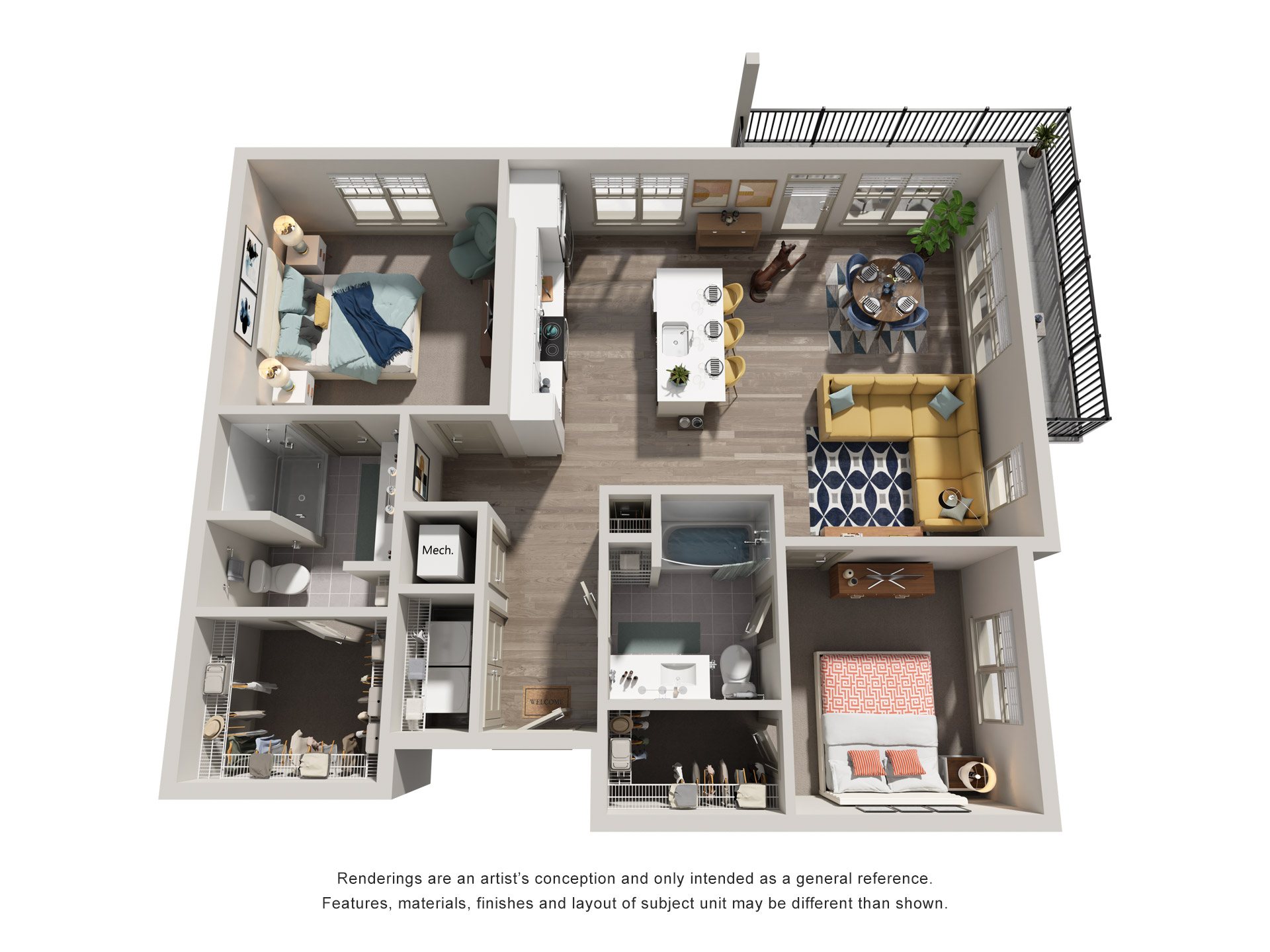 Floor plan for 2 beds, 2 baths, 1187 sqft