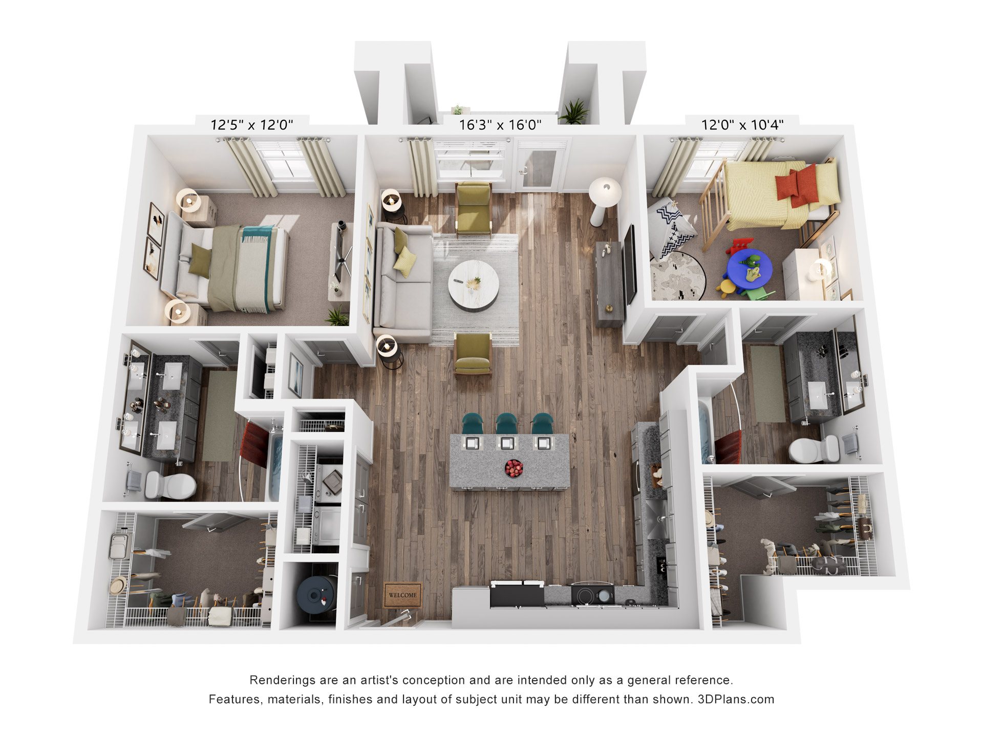 Floor plan for 2 beds, 2 baths, 1204 sqft