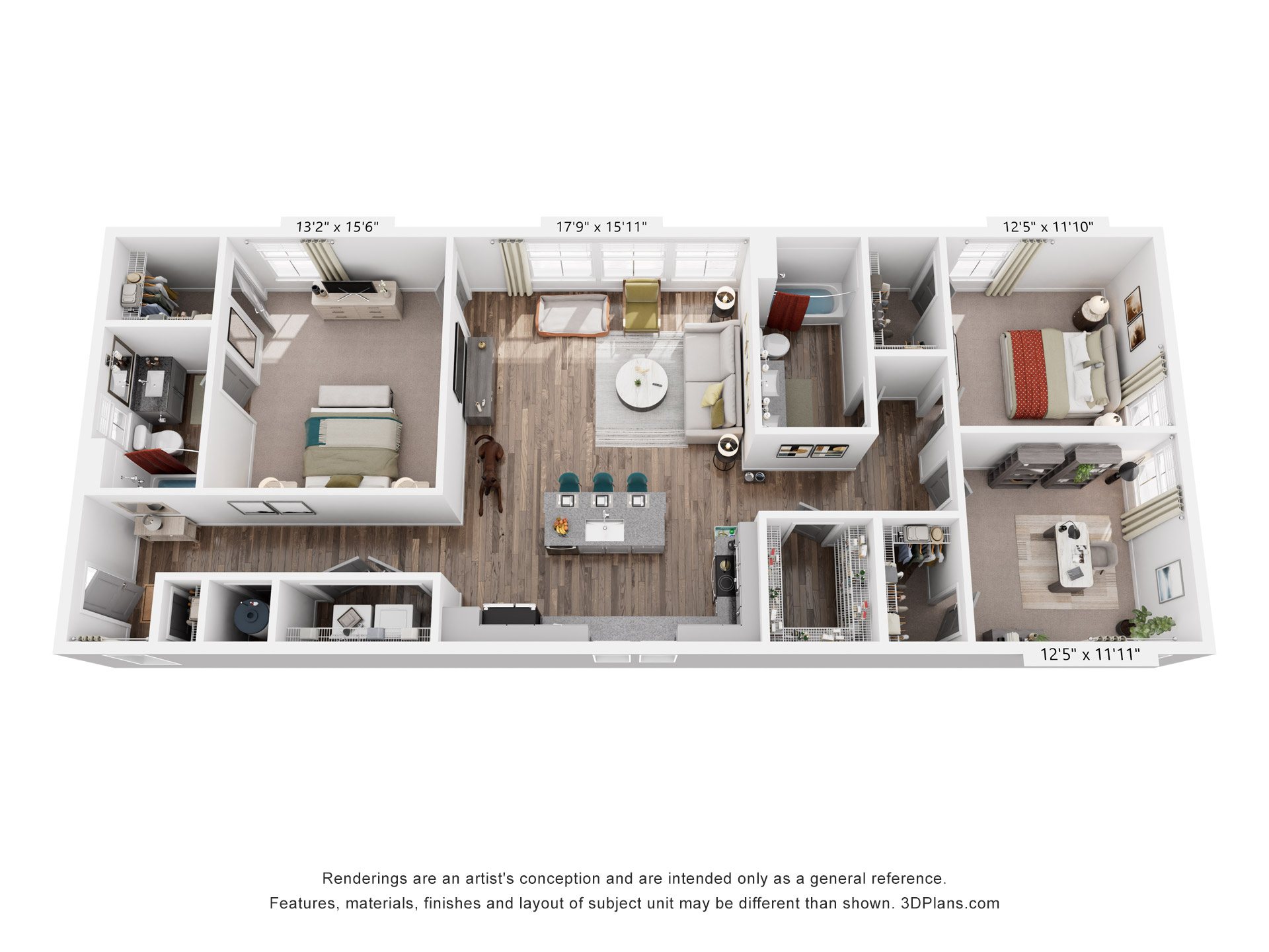 Floor plan for 3 beds, 2 baths, 1440 sqft