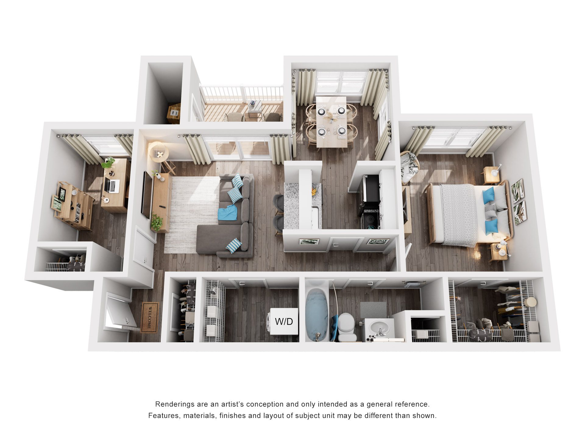 Floor plan for 1 bed, 1 bath, 800 sqft