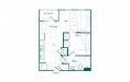 Floor plan for 1 bed, 1 bath, 716 sqft