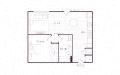 Floor plan for 1 bed, 1 bath, 709 sqft