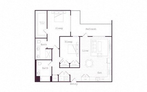 Floor plan for 2 beds, 2 baths, 1130 sqft