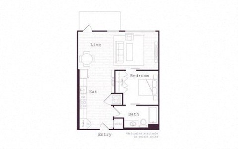 Floor plan for 1 bed, 1 bath, 690 sqft