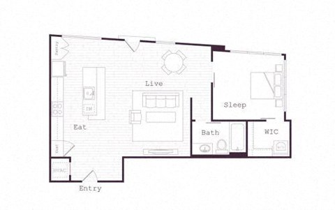 Floor plan for 1 bed, 1 bath, 830 sqft