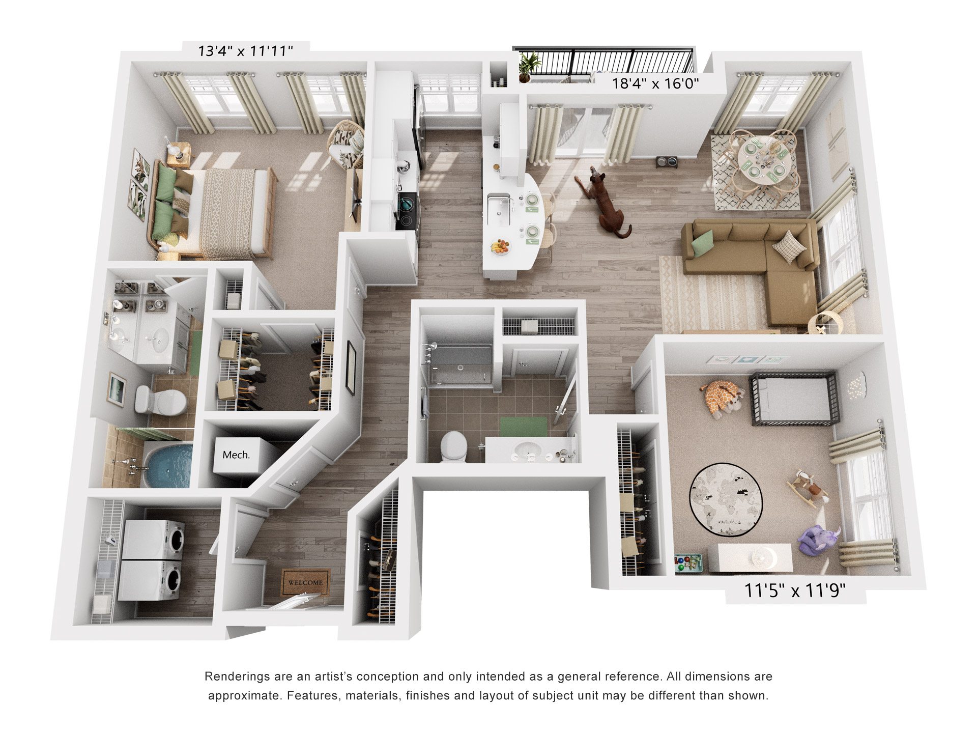Floor plan for 2 beds, 2 baths, 1251 sqft