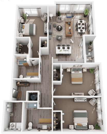 Floor plan for 3 beds, 2 baths, 1731 sqft