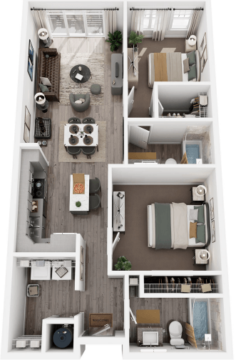 Floor plan for 2 beds, 2 baths, 1016 sqft