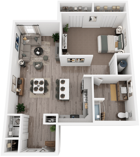 Floor plan for 1 bed, 1 bath, 1097 sqft
