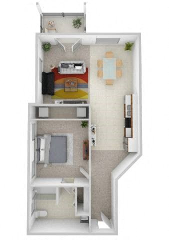 Floor plan for 1 bed, 1 bath, 785 sqft