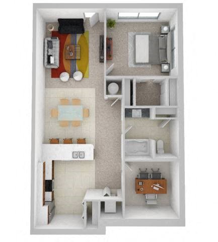Floor plan for 1 bed, 1 bath, 950 sqft