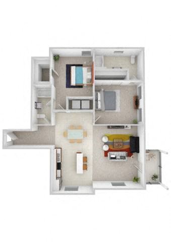Floor plan for 2 beds, 2 baths, 1235 sqft