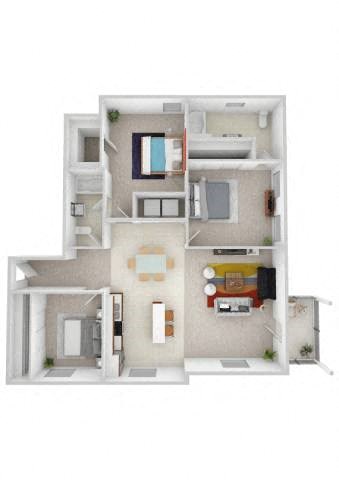 Floor plan for 3 beds, 2 baths, 1337 sqft