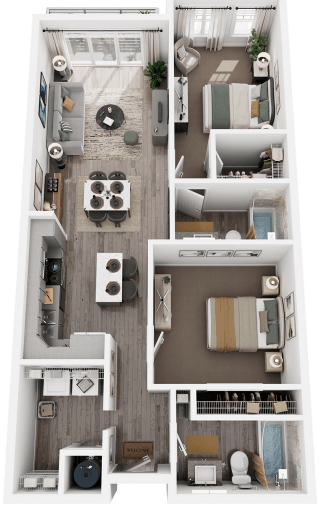 Floor plan for 2 beds, 2 baths, 1116 sqft