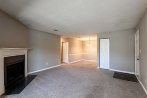 Macon apartment for rent - A living room with a fireplace and carpeted floor.
