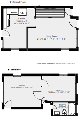 Floor plan for 2 beds, 1 bath, 810 sqft