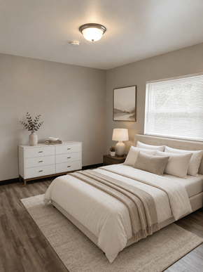 Columbus apartment for rent - A bedroom with a bed, nightstand, and a dresser.