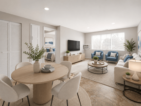 Columbus apartment for rent - A modern living room with a round table and chairs.