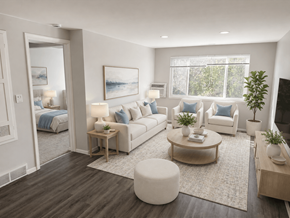 Columbus apartment for rent - A modern living room with white furniture and a large window.